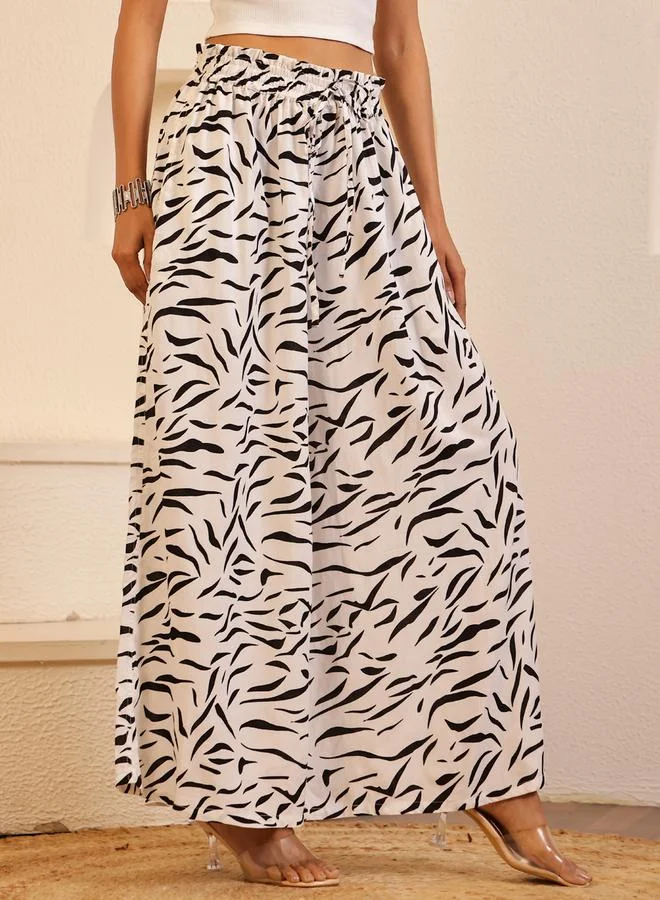 Sanskrutihomes  Women Zebra Print Wide Leg Trousers for Women | Best Price UAE